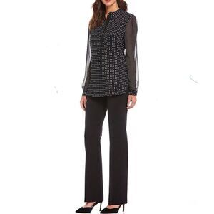 Anne Klein black lined stretch front zip button metal placket closure size 6